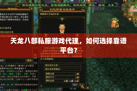 天龙八部私服游戏代理，如何选择靠谱平台？