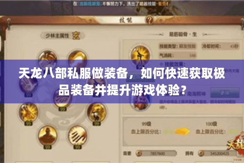 天龙八部私服做装备，如何快速获取极品装备并提升游戏体验？