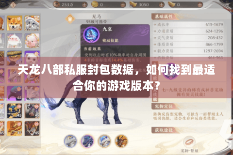 天龙八部私服封包数据，如何找到最适合你的游戏版本？