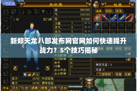新郑天龙八部发布网官网如何快速提升战力？5个技巧揭秘