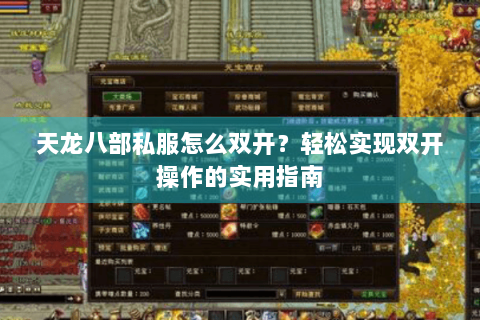 天龙八部私服怎么双开？轻松实现双开操作的实用指南