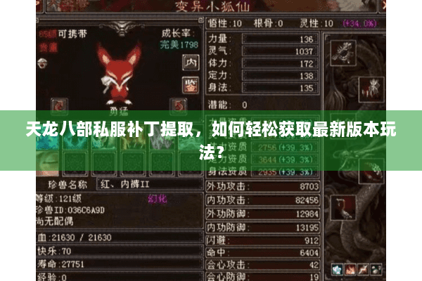 天龙八部私服补丁提取，如何轻松获取最新版本玩法？