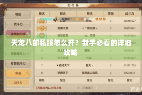 天龙八部私服怎么开？新手必看的详细攻略
