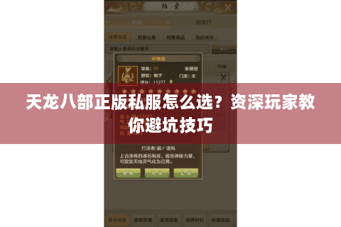 天龙八部正版私服怎么选？资深玩家教你避坑技巧