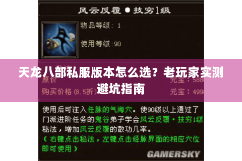 天龙八部私服版本怎么选？老玩家实测避坑指南