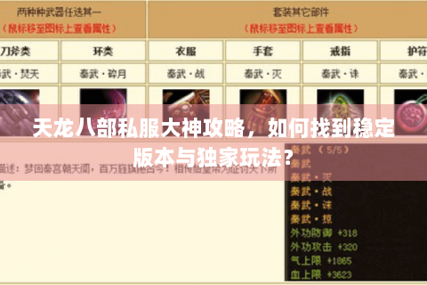 天龙八部私服大神攻略，如何找到稳定版本与独家玩法？