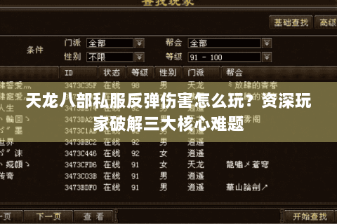 天龙八部私服反弹伤害怎么玩？资深玩家破解三大核心难题