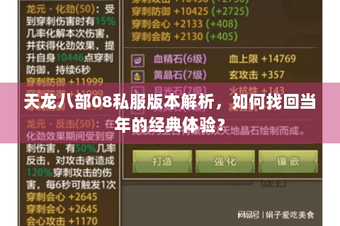 天龙八部08私服版本解析，如何找回当年的经典体验？
