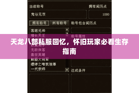 天龙八部私服回忆，怀旧玩家必看生存指南