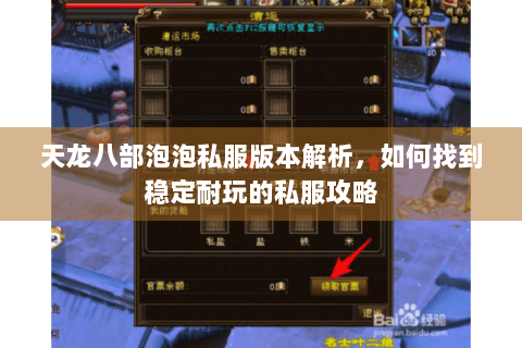 天龙八部泡泡私服版本解析，如何找到稳定耐玩的私服攻略