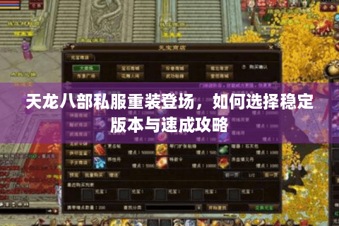 天龙八部私服重装登场，如何选择稳定版本与速成攻略