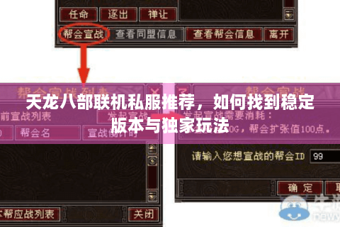 天龙八部联机私服推荐，如何找到稳定版本与独家玩法