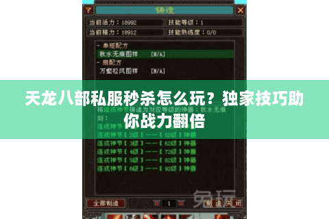 天龙八部私服秒杀怎么玩？独家技巧助你战力翻倍