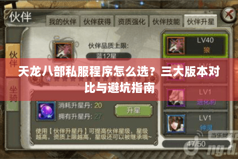 天龙八部私服程序怎么选？三大版本对比与避坑指南