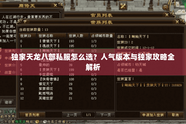 独家天龙八部私服怎么选？人气版本与独家攻略全解析