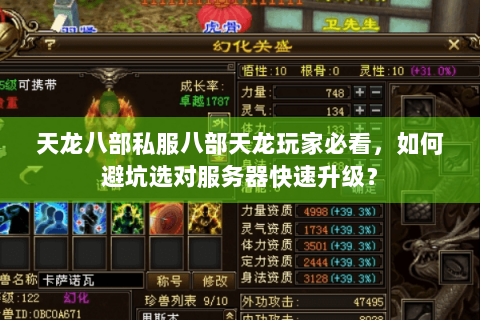 天龙八部私服八部天龙玩家必看，如何避坑选对服务器快速升级？