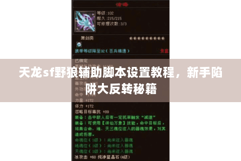 天龙sf野狼辅助脚本设置教程,新手陷阱大反转秘籍 天龙sf野狼辅助脚本设置教程,新手陷阱大反转秘籍