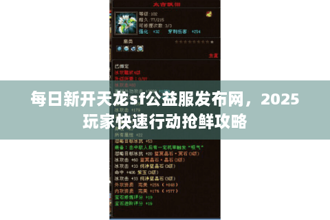 每日新开天龙sf公益服发布网，2025玩家快速行动抢鲜攻略