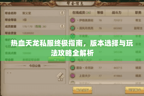 热血天龙私服终极指南，版本选择与玩法攻略全解析