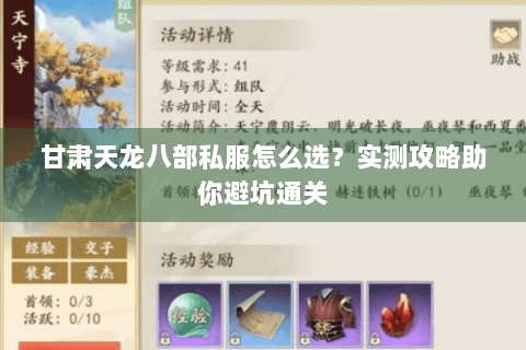 甘肃天龙八部私服怎么选？实测攻略助你避坑通关