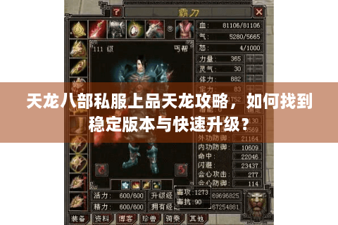 天龙八部私服上品天龙攻略，如何找到稳定版本与快速升级？