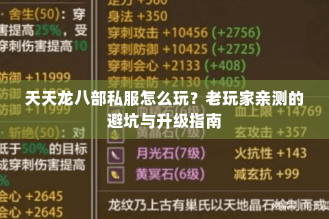 天天龙八部私服怎么玩？老玩家亲测的避坑与升级指南