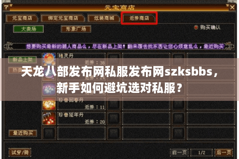 天龙八部发布网私服发布网szksbbs，新手如何避坑选对私服？