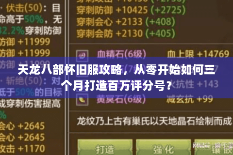 天龙八部怀旧服攻略，从零开始如何三个月打造百万评分号？