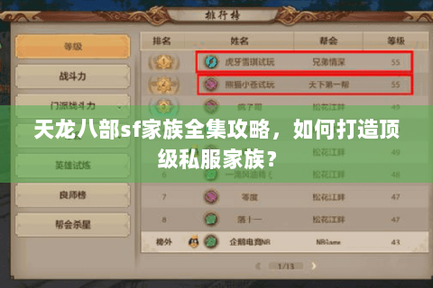 天龙八部sf家族全集攻略，如何打造顶级私服家族？
