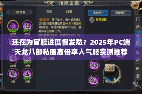 还在为官服进度慢发愁？2025年PC端天龙八部私服高倍率人气服实测推荐