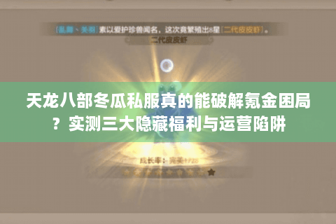 天龙八部冬瓜私服真的能破解氪金困局？实测三大隐藏福利与运营陷阱