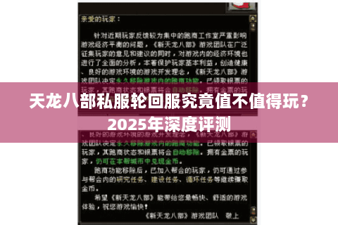 天龙八部私服轮回服究竟值不值得玩？2025年深度评测