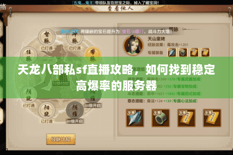 天龙八部私sf直播攻略，如何找到稳定高爆率的服务器