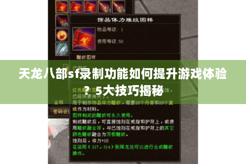 天龙八部sf录制功能如何提升游戏体验?5大技巧揭秘 天龙八部sf录制功能如何提升游戏体验?5大技巧揭秘