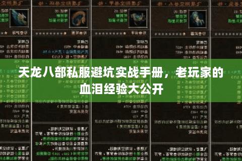 天龙八部私服避坑实战手册，老玩家的血泪经验大公开