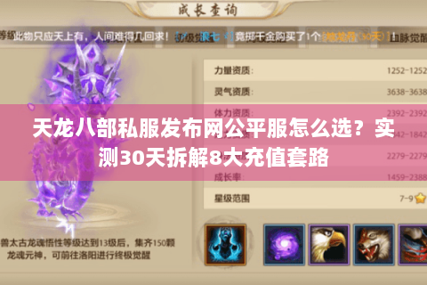 天龙八部私服发布网公平服怎么选？实测30天拆解8大充值套路