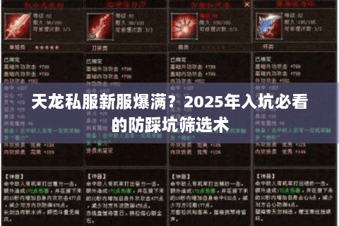 天龙私服新服爆满？2025年入坑必看的防踩坑筛选术