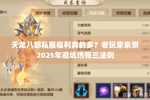 天龙八部私服福利真的多？老玩家亲测2025年避坑选服三法则