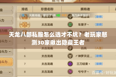 天龙八部私服怎么选才不坑？老玩家怒测30家揪出隐藏王者