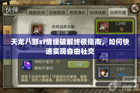 天龙八部sf情缘破解终极指南，如何快速实现自由社交