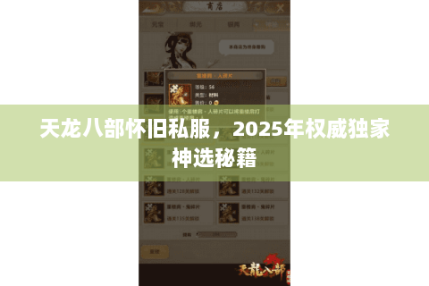 天龙八部怀旧私服，2025年权威独家神选秘籍