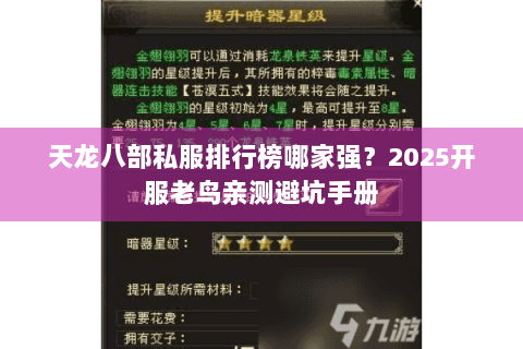 天龙八部私服排行榜哪家强？2025开服老鸟亲测避坑手册
