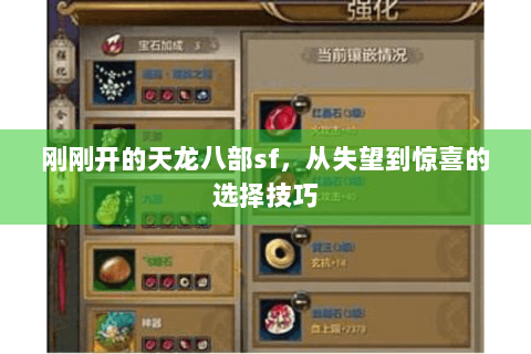 刚刚开的天龙八部sf,从失望到惊喜的选择技巧 刚刚开的天龙八部sf,从失望到惊喜的选择技巧