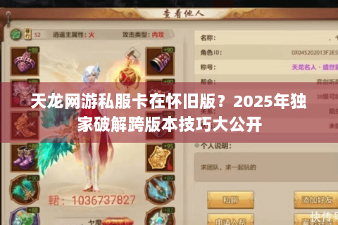 天龙网游私服卡在怀旧版？2025年独家破解跨版本技巧大公开