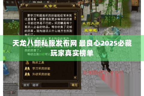 天龙八部私服发布网 最良心2025必藏玩家真实榜单