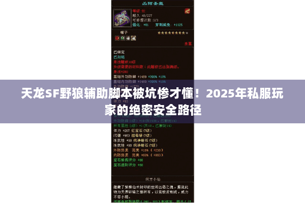 天龙SF野狼辅助脚本被坑惨才懂!2025年私服玩家的绝密安全路径 天龙SF野狼辅助脚本被坑惨才懂!2025年私服玩家的绝密安全路径