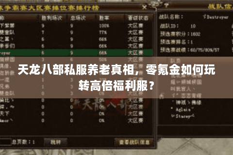 天龙八部私服养老真相,零氪金如何玩转高倍福利服? 天龙八部私服养老真相,零氪金如何玩转高倍福利服?