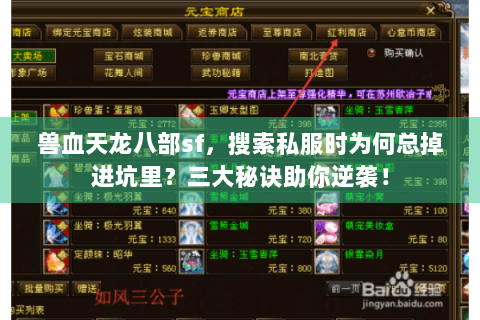 兽血天龙八部sf，搜索私服时为何总掉进坑里？三大秘诀助你逆袭！