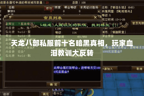 天龙八部私服前十名暗黑真相，玩家血泪教训大反转
