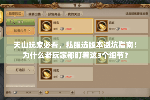 天山玩家必看,私服选版本避坑指南!为什么老玩家都盯着这3个细节? 天山玩家必看,私服选版本避坑指南!为什么老玩家都盯着这3个细节?